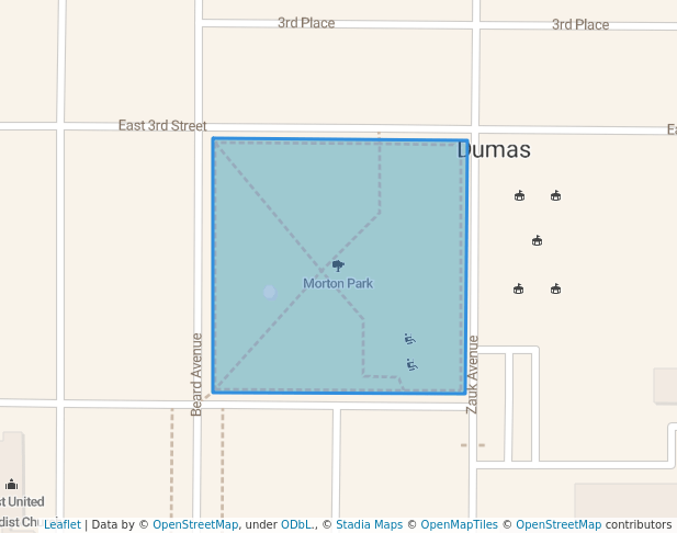 walking in Morton Park map in Dumas