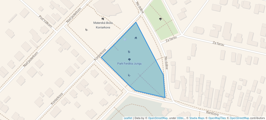 walking in Park Ferdiša Jurigu map in Bratislava