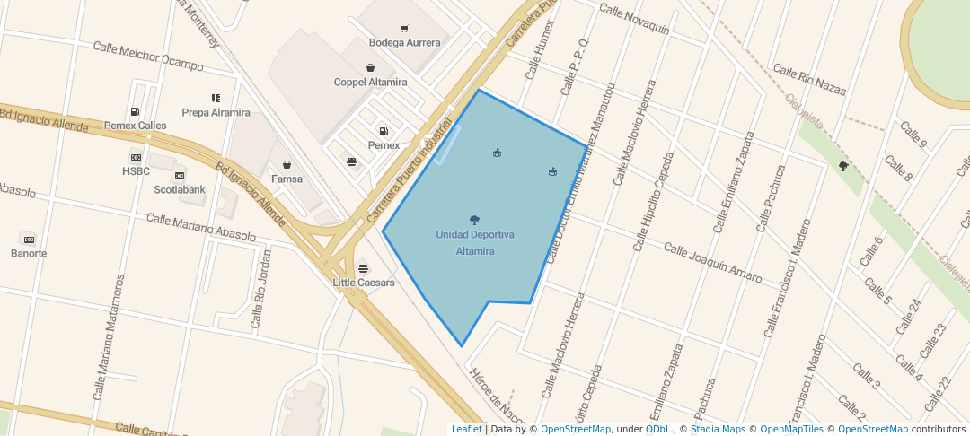 walking in Unidad Deportiva Altamira map in Altamira