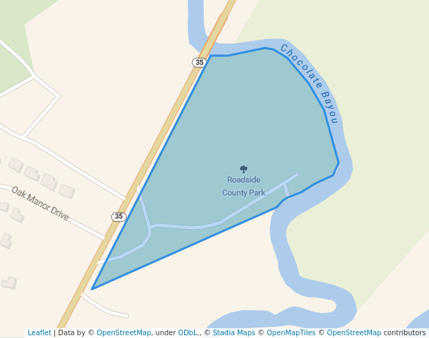 walking in Roadside County Park map in Alvin