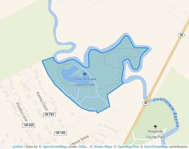 walking in Camp Mohawk County Park map in Alvin