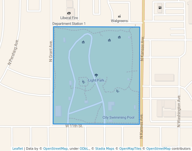 walking in Light Park map in Liberal