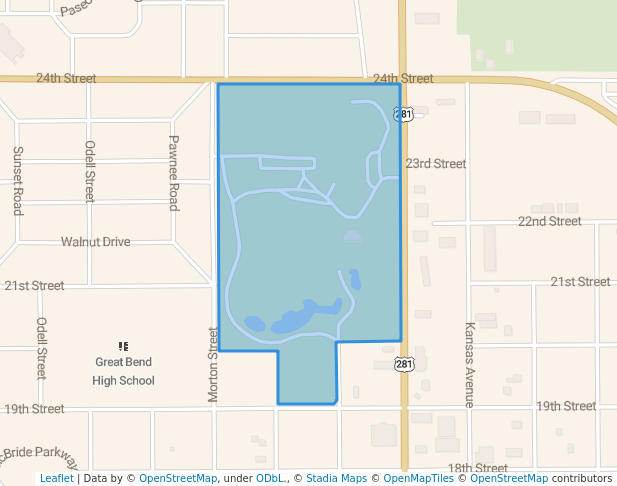 walking in Brit Spaugh Park map in Great Bend