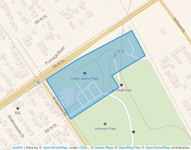 walking in Hans Joohs Park map in New Ulm