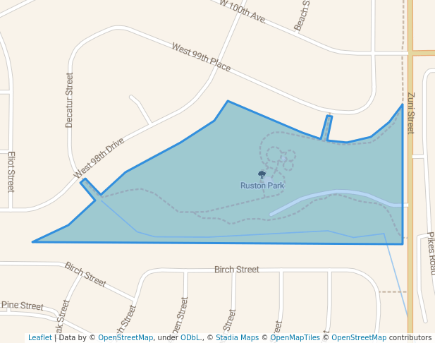 walking in Ruston Park map in Federal Heights