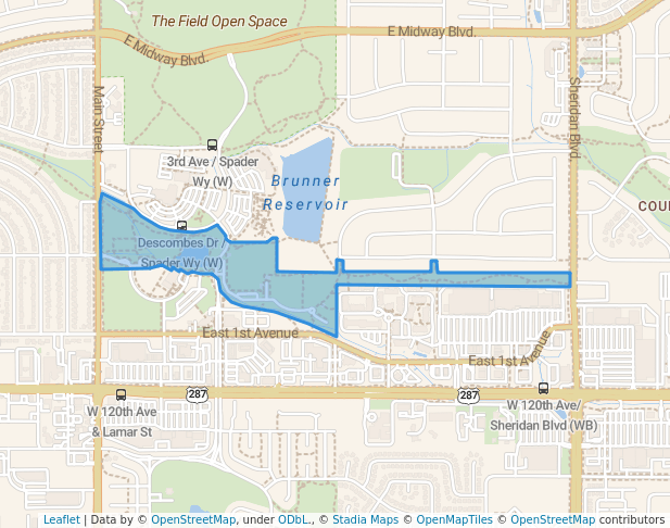 walking in Broomfield Community Park map in Broomfield