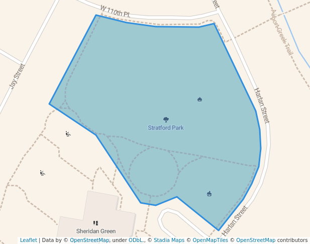 walking in Stratford Park map in Broomfield