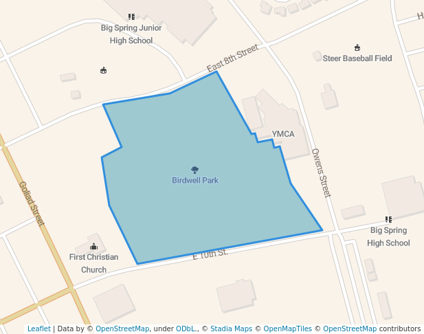 walking in Birdwell Park map in Big Spring