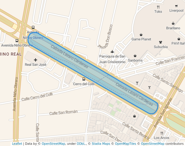 walking in Andador Lazaro Cardenas map in Zapopan
