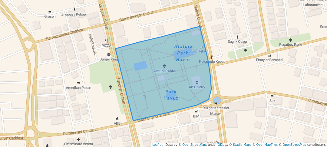 walking in Atatürk PARKI map in Adana