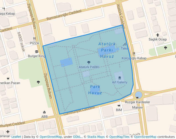 walking in Atatürk PARKI map in Adana