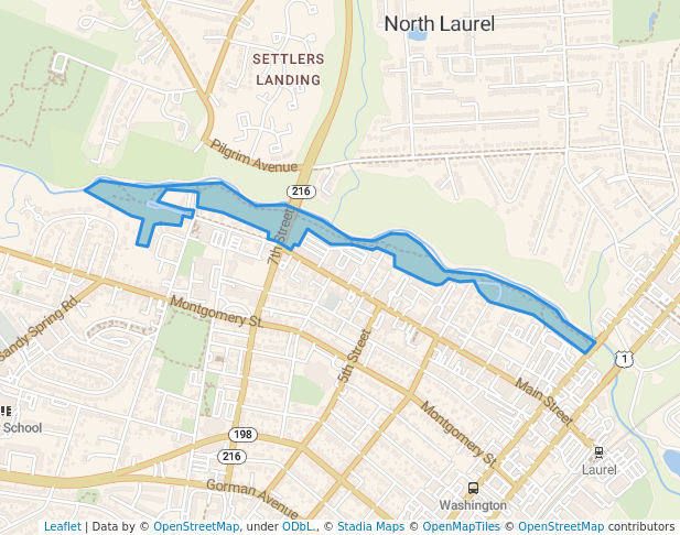 walking in Riverfront Park map in Laurel