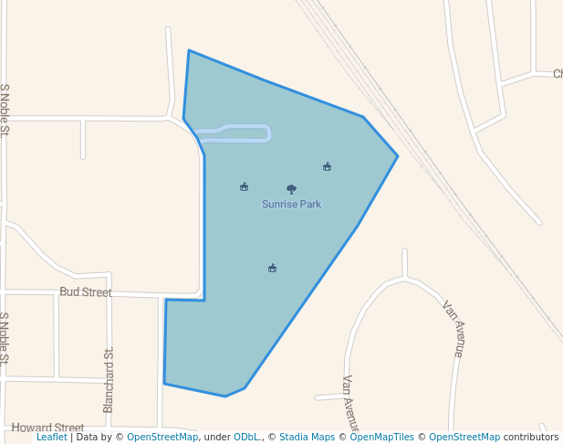 walking in Sunrise Park map in Shelbyville