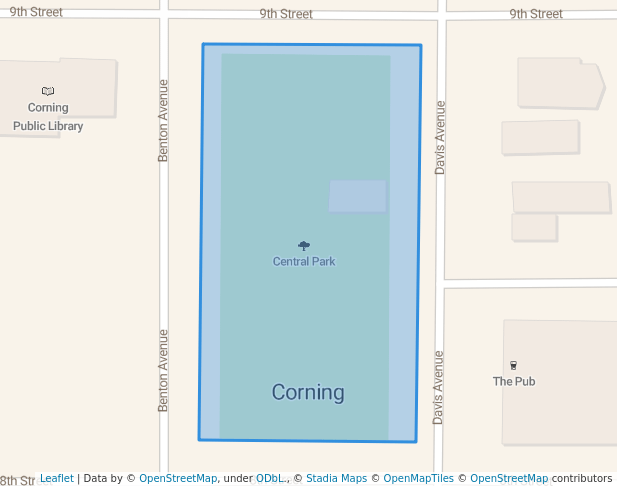walking in Central Park map in Corning