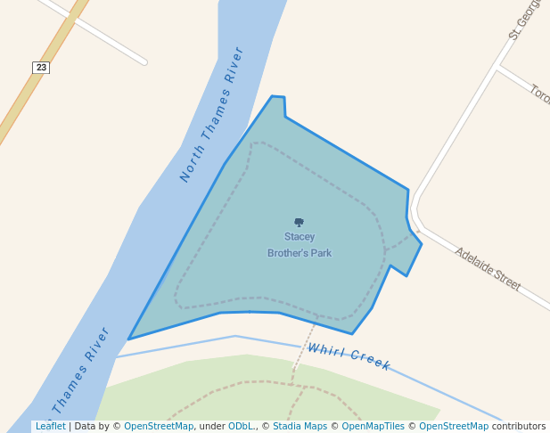 walking in Stacey Brother's Park map in Mitchell