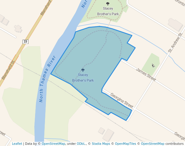 walking in Stacey Brother's Park map in Mitchell