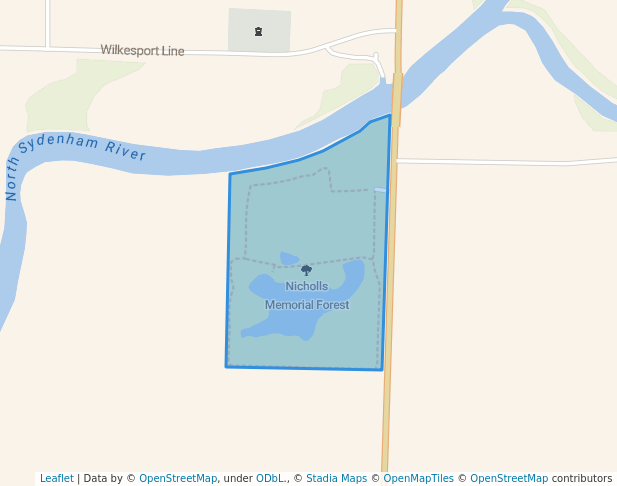 walking in Nicholls Memorial Forest map in Sombra