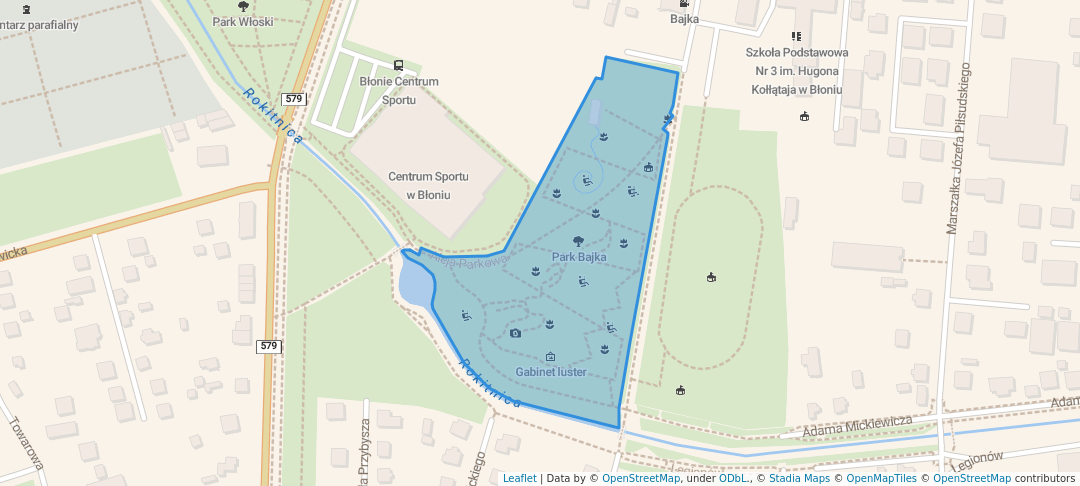 walking in Park Bajka map in Błonie