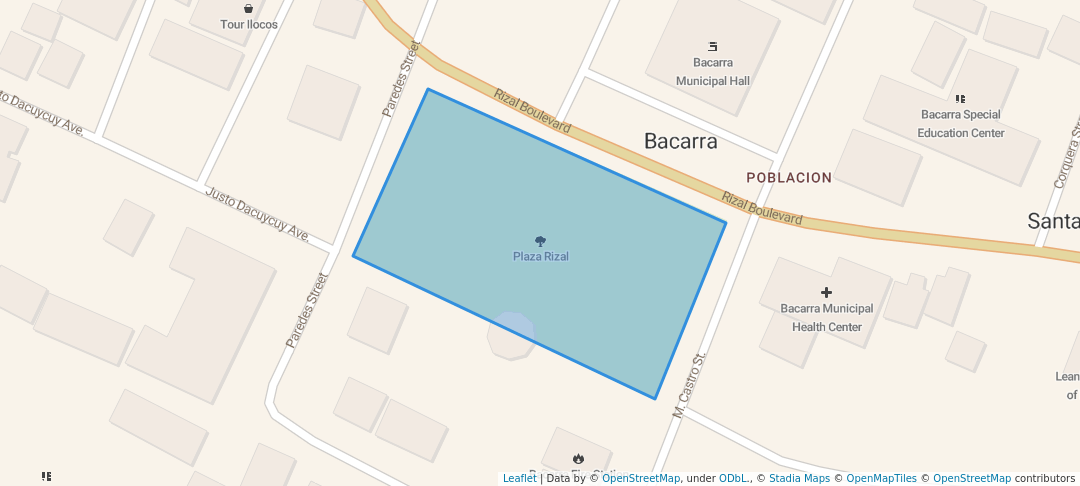 walking in Plaza Rizal map in Bacarra