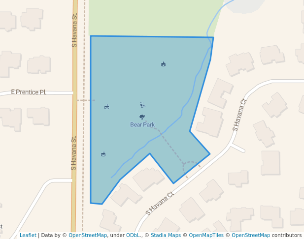 walking in Bear Park map in Englewood