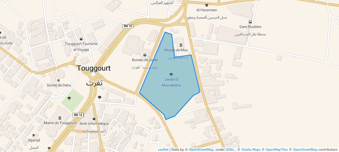 walking in Jardin El Mourabitine map in Touggourt