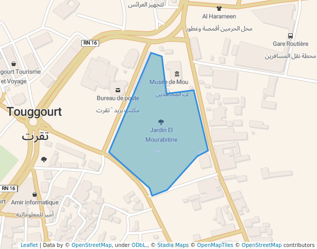 walking in Jardin El Mourabitine map in Touggourt