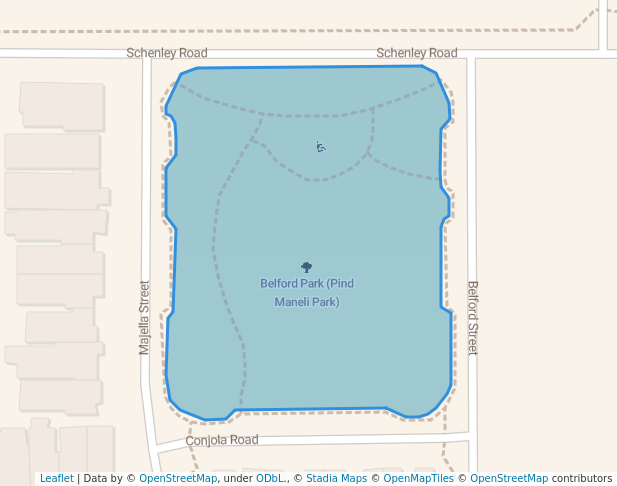 walking in Belford Park (Pind Maneli Park) map in Brabham