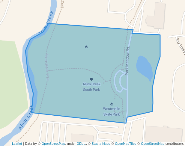 walking in Alum Creek South Park map in Westerville