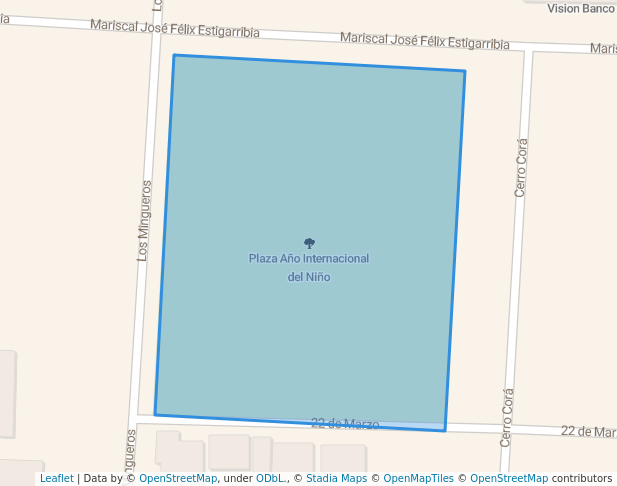 walking in Plaza Año Internacional del Niño map in Minga Guazú