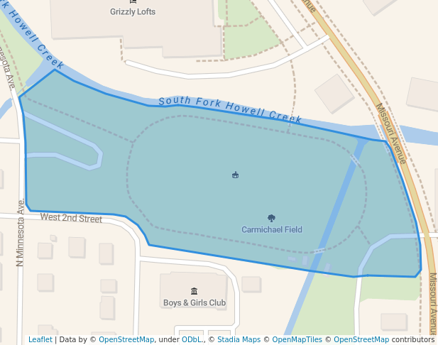 walking in Carmichael Field map in West Plains