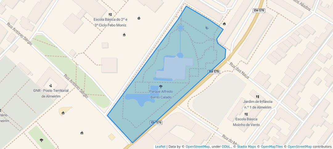 walking in Parque Alfredo Bento Calado map in Almeirim