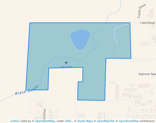 walking in Lake Park map in Seymour