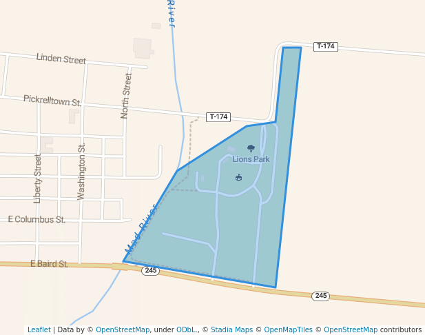 walking in Lions Park map in West Liberty