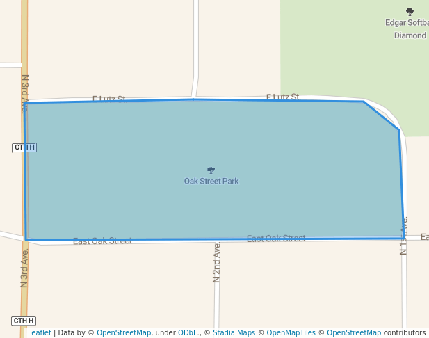 walking in Oak Street Park map in Edgar