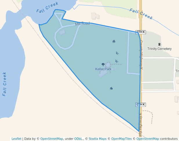 walking in Keller Park map in Fall Creek