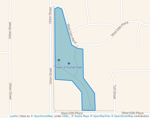 walking in Harry S Truman Park map in Arvada