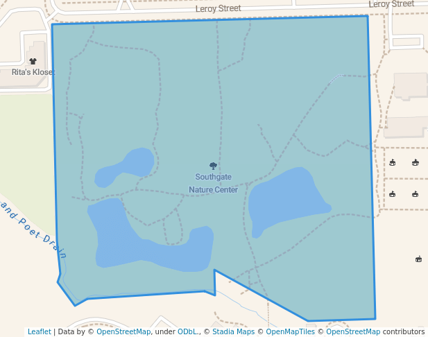 walking in Southgate Nature Center map in Southgate