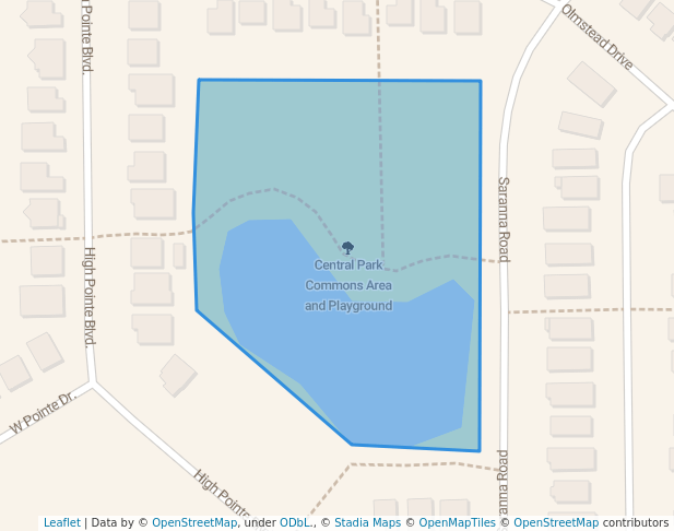 walking in Central Park Commons Area and Playground map in Shelbyville