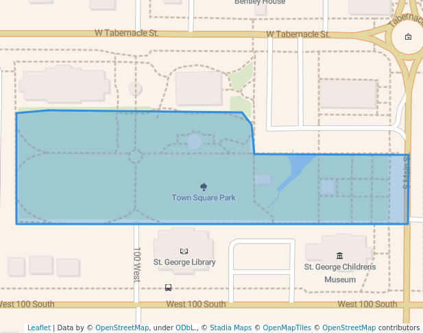 walking in Town Square Park map in St. George