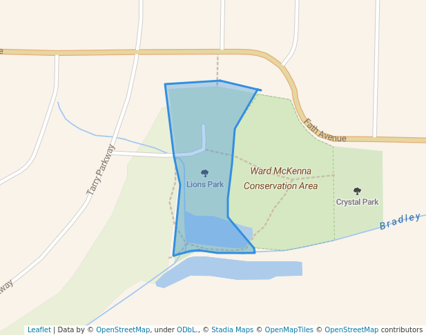 walking in Lions Park map in Aylmer