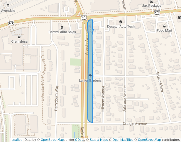 walking in Lanier Gardens map in Decatur