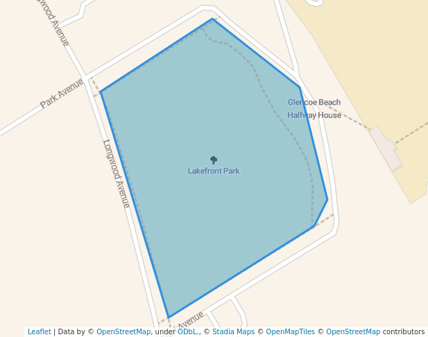 walking in Lakefront Park map in Glencoe