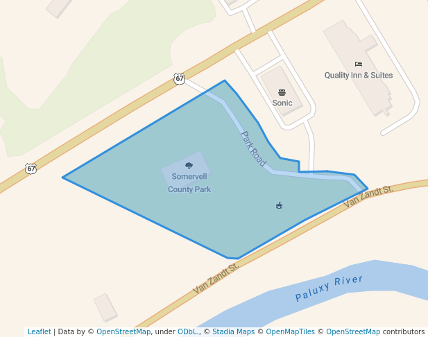 walking in Somervell County Park map in Glen Rose
