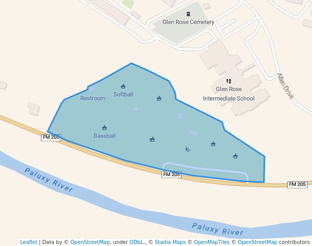 walking in Beck Baseball/Softball Complex map in Glen Rose