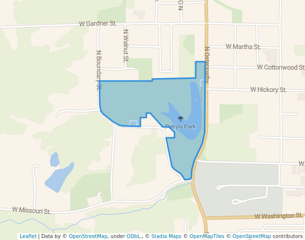 walking in Patryla Park map in Kirksville