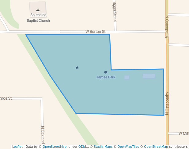 walking in Jaycee Park map in Kirksville