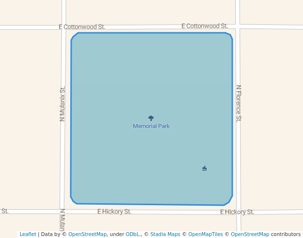 walking in Memorial Park map in Kirksville