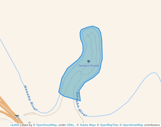 walking in Campus Woods map in Emporia