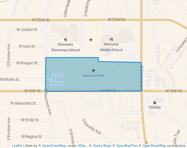 walking in Memorial Park map in Sioux Falls