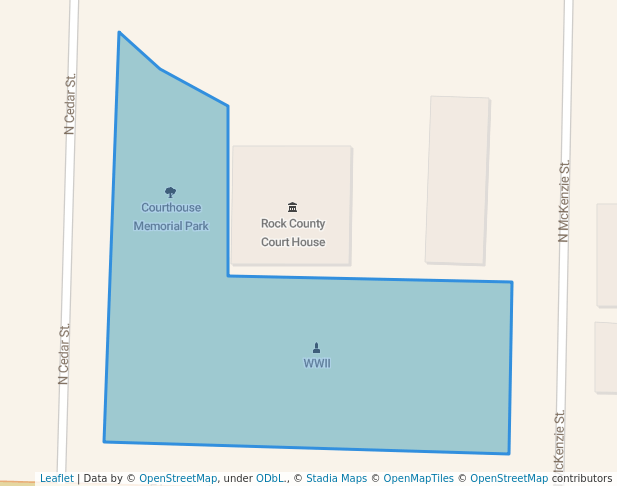 walking in Courthouse Memorial Park map in Luverne